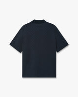 Dark Navy Knit Collar Long Sleeve Polo Shirt