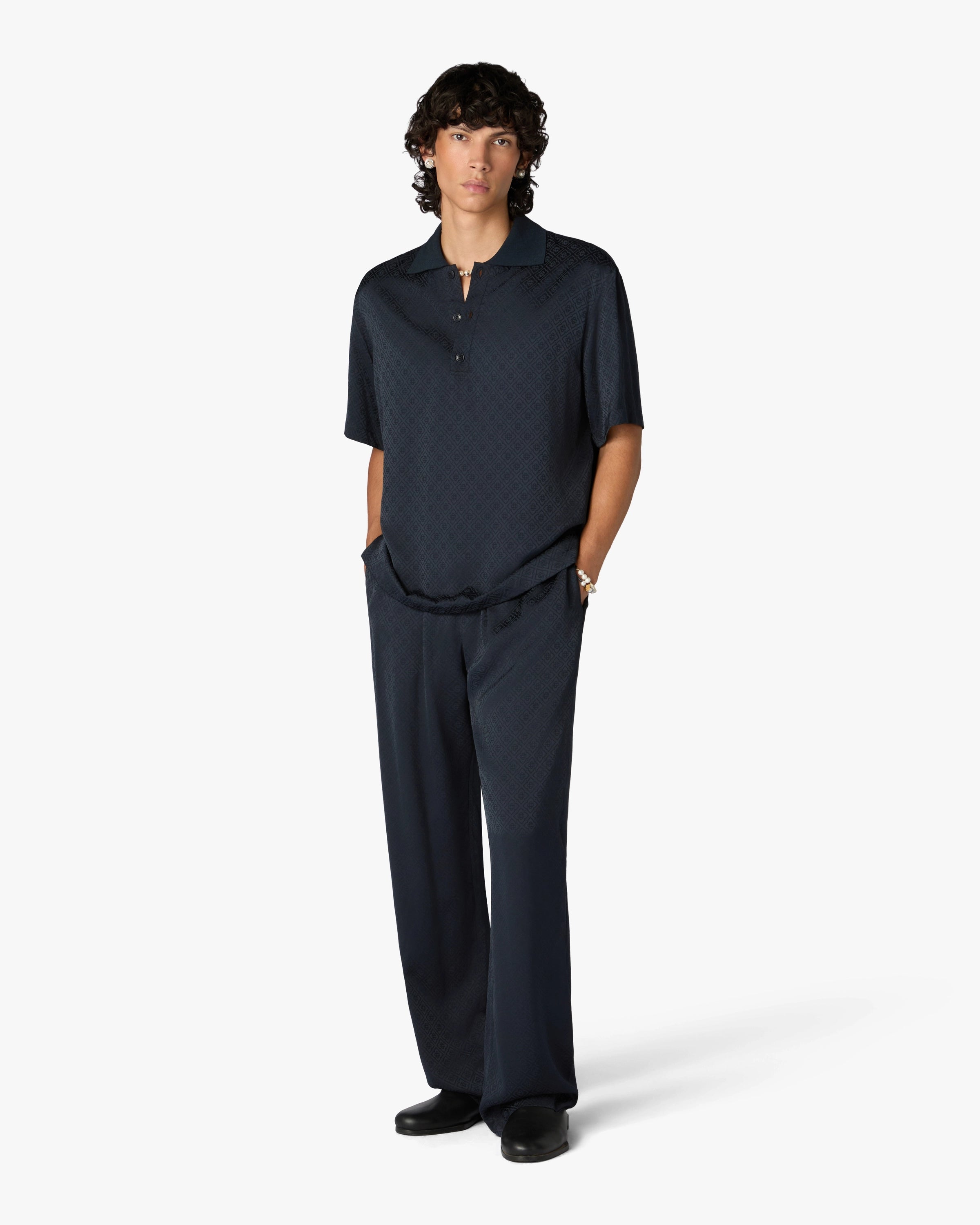 Dark Navy Knit Collar Short Sleeve Polo Shirt