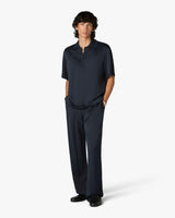 Dark Navy Knit Collar Short Sleeve Polo Shirt