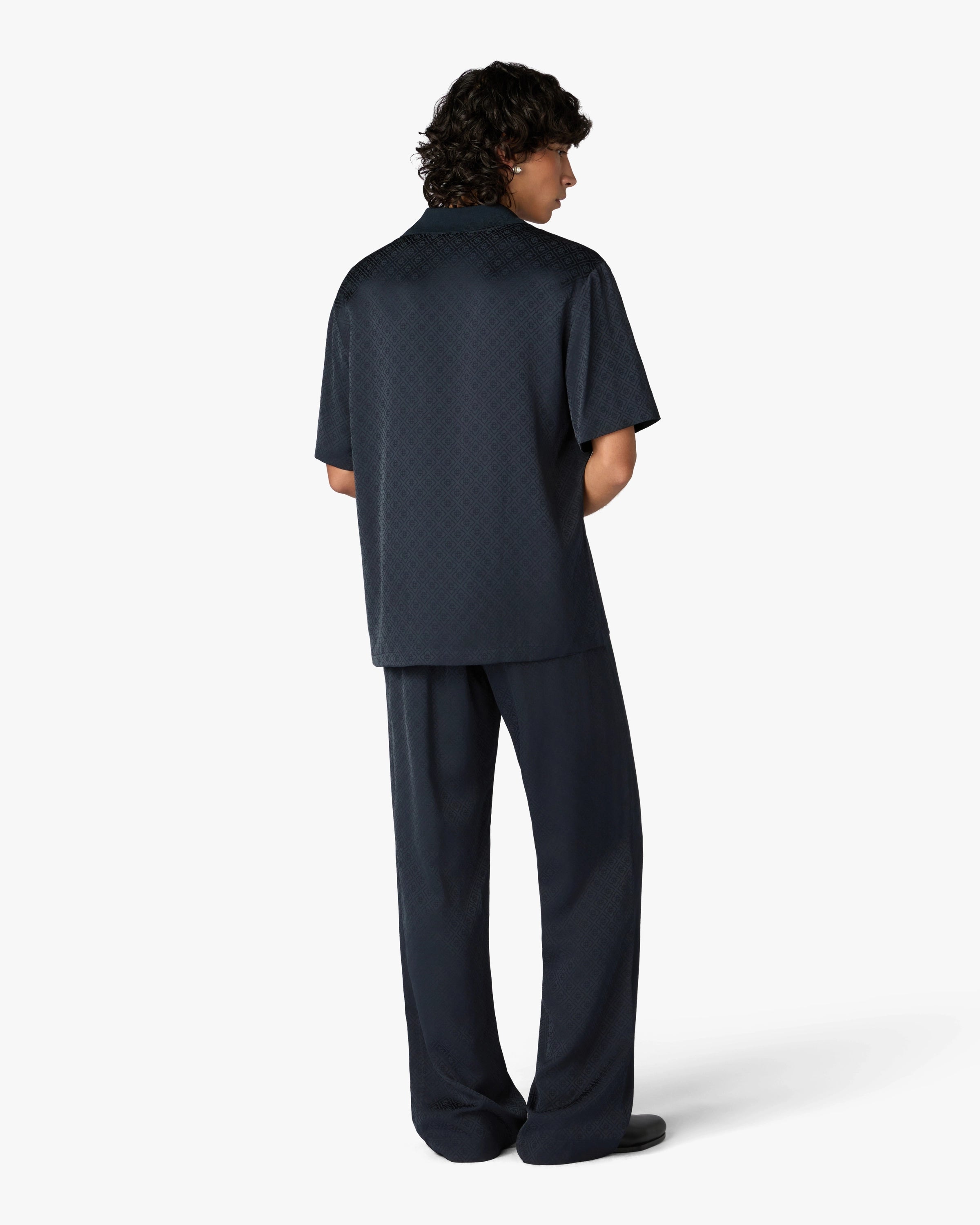 Dark Navy Knit Collar Short Sleeve Polo Shirt