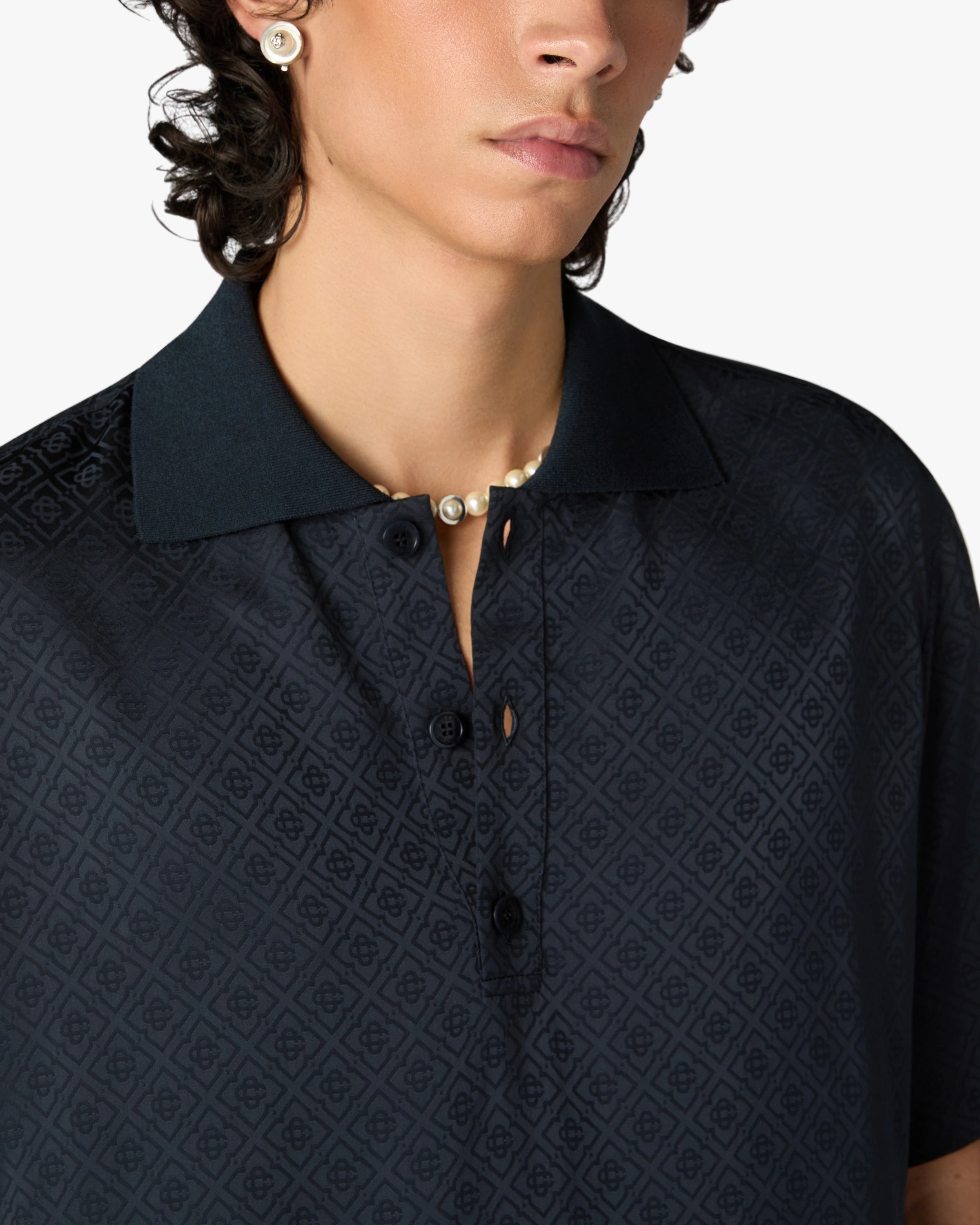 Dark Navy Knit Collar Short Sleeve Polo Shirt