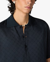 Dark Navy Knit Collar Short Sleeve Polo Shirt