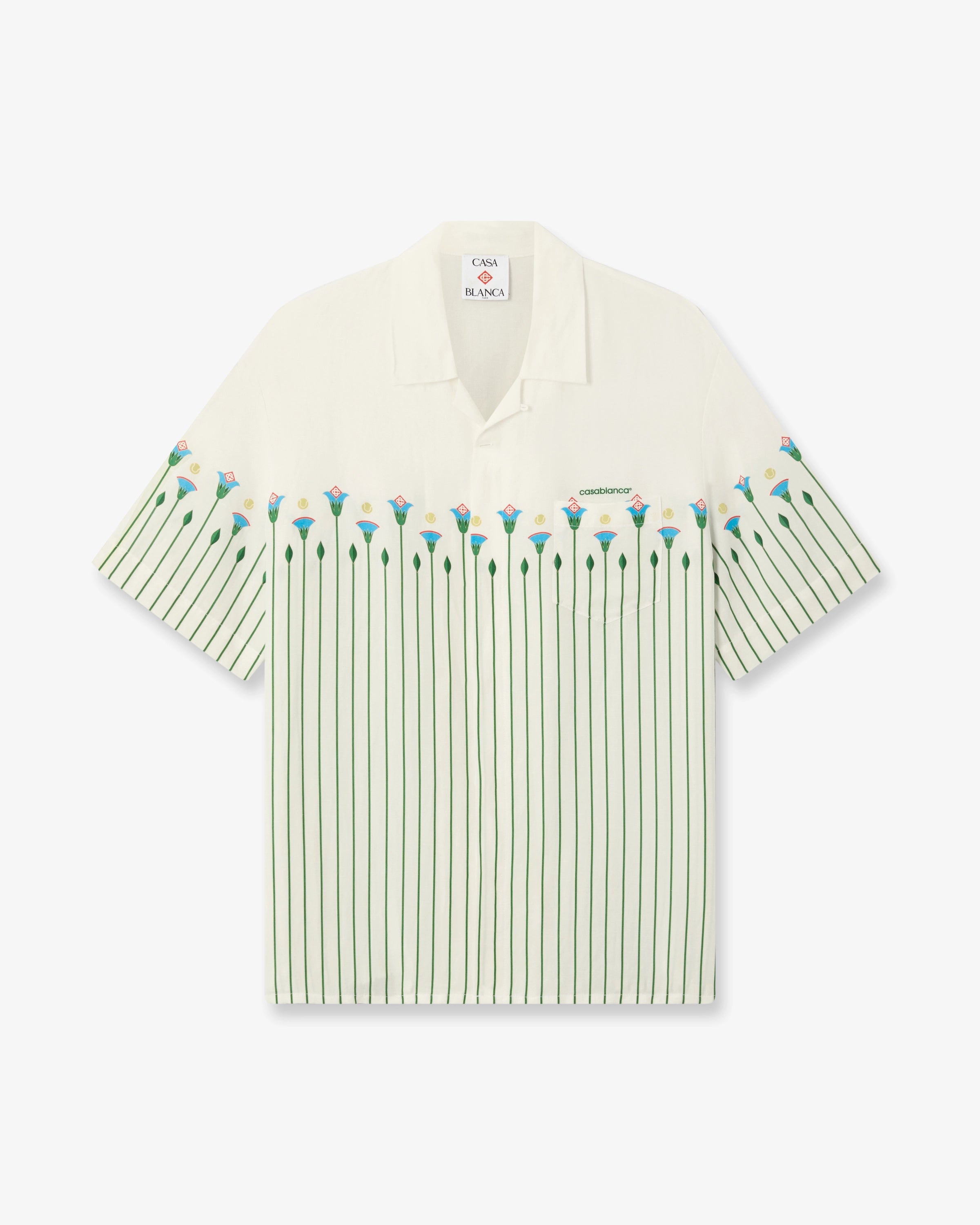 Green Floral Stripe Sporty Short Sleeve Shirt