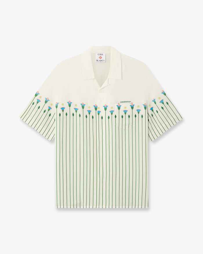 Green Floral Stripe Sporty Short Sleeve Shirt