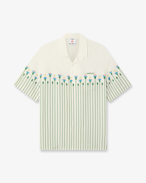 Green Floral Stripe Sporty Short Sleeve Shirt | Casablanca Paris