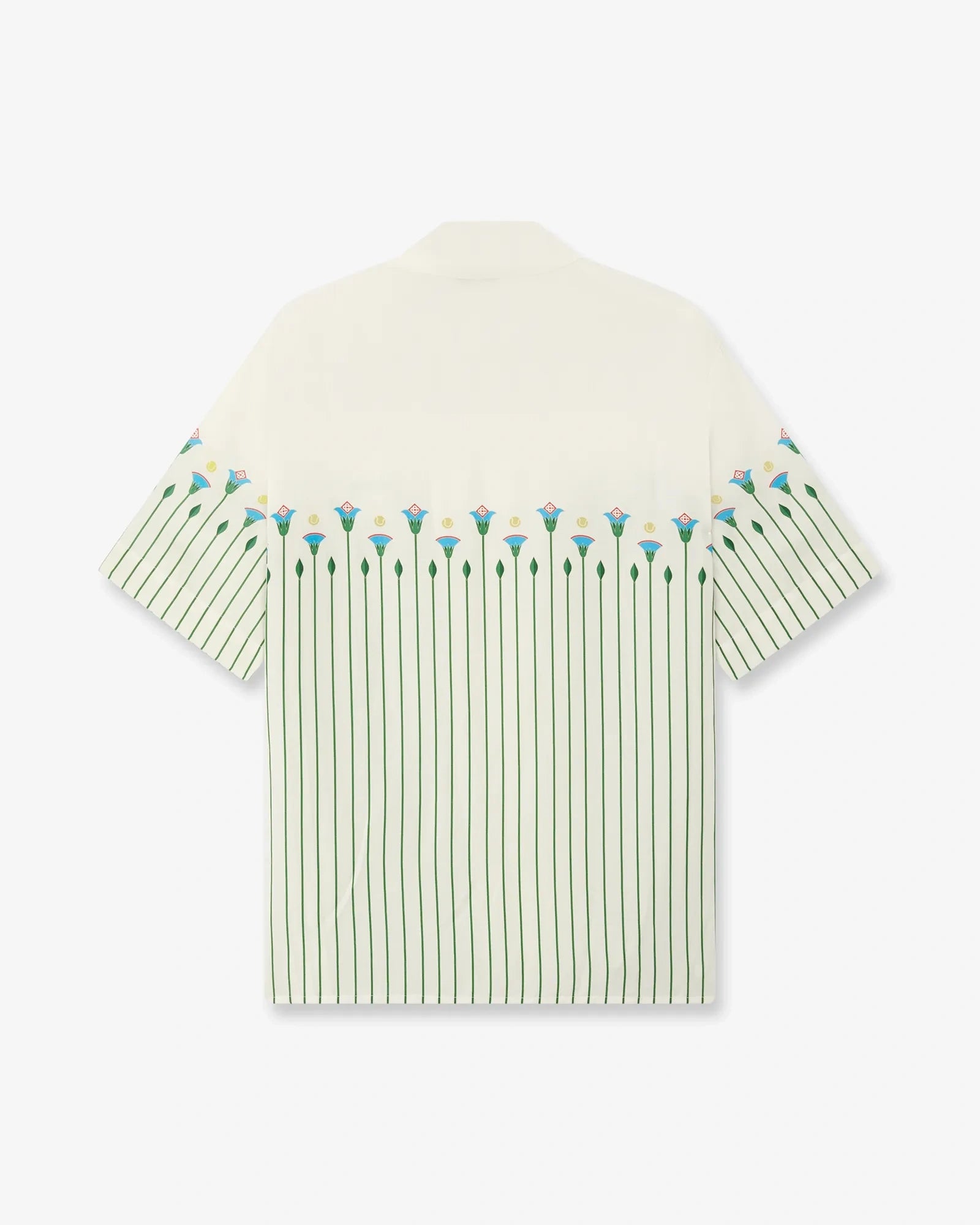 Green Linen Floral Stripe Sporty Short Sleeve Shirt