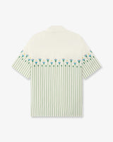 Green Linen Floral Stripe Sporty Short Sleeve Shirt