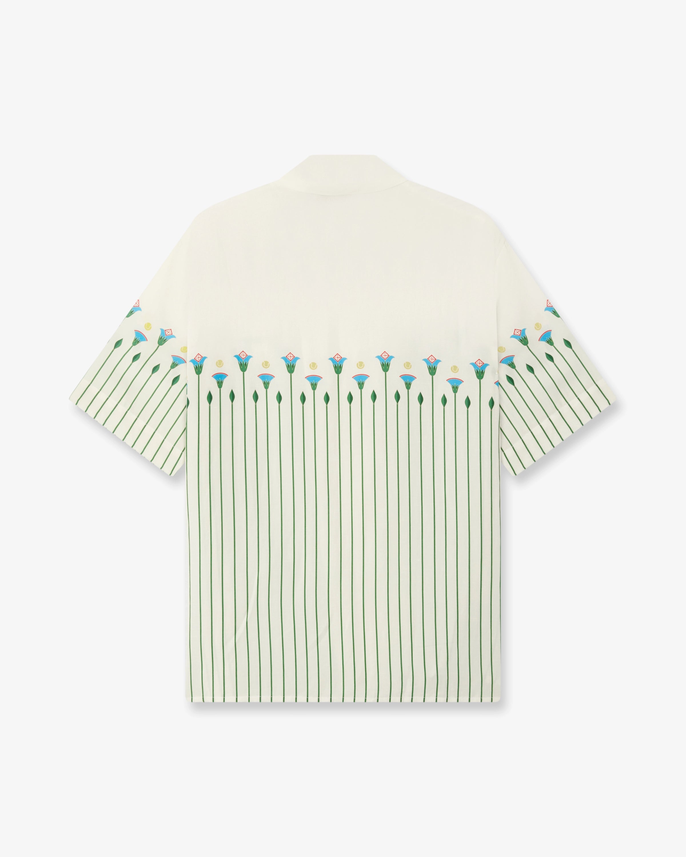 Green Floral Stripe Sporty Short Sleeve Shirt