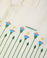 Green Linen Floral Stripe Sporty Short Sleeve Shirt