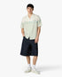 Green Linen Floral Stripe Sporty Short Sleeve Shirt