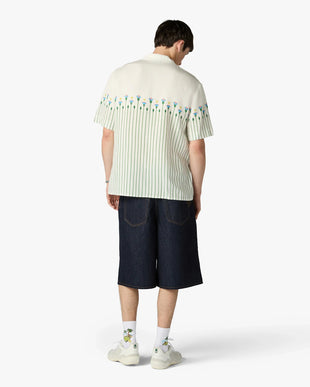 Green Floral Stripe Sporty Short Sleeve Shirt