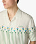 Green Linen Floral Stripe Sporty Short Sleeve Shirt