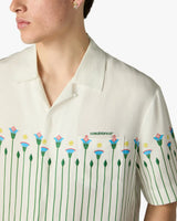 Green Linen Floral Stripe Sporty Short Sleeve Shirt