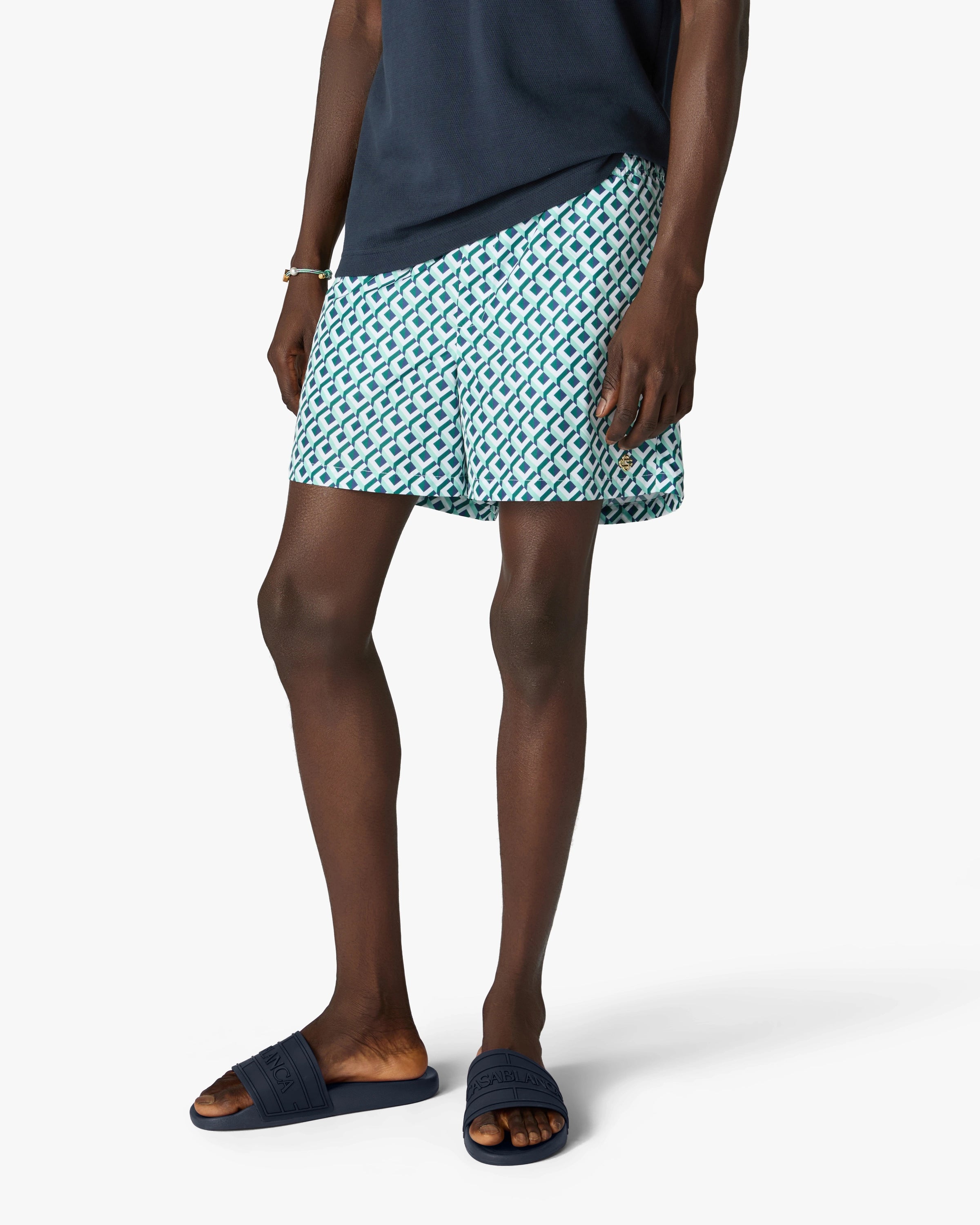 Green Cubist Monogram Printed Swim Shorts