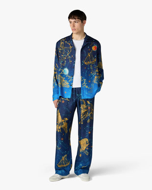 Blue Astrology Silk Twill Trousers