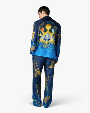 Blue Astrology Silk Twill Trousers