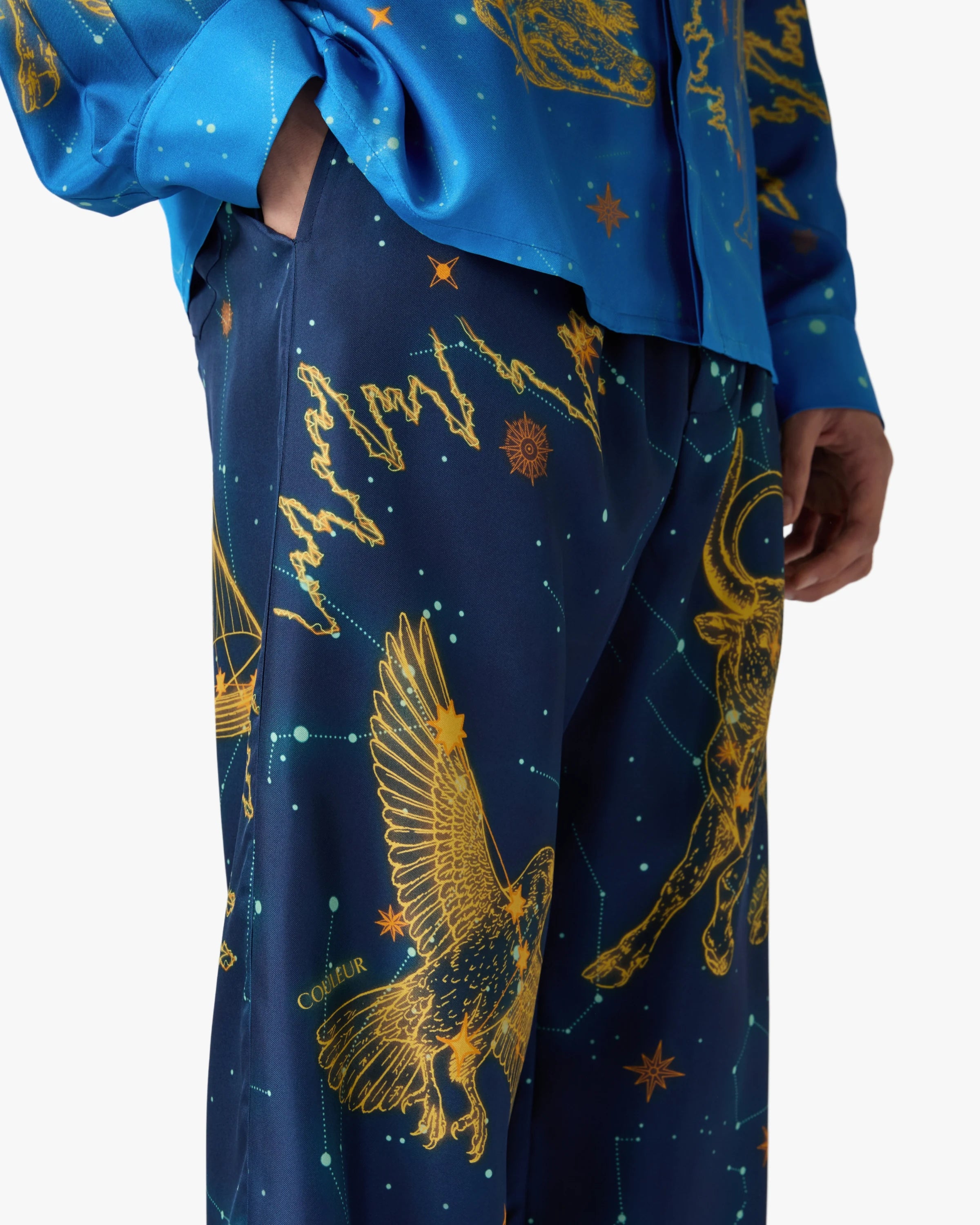 Blue Astrology Silk Twill Trousers