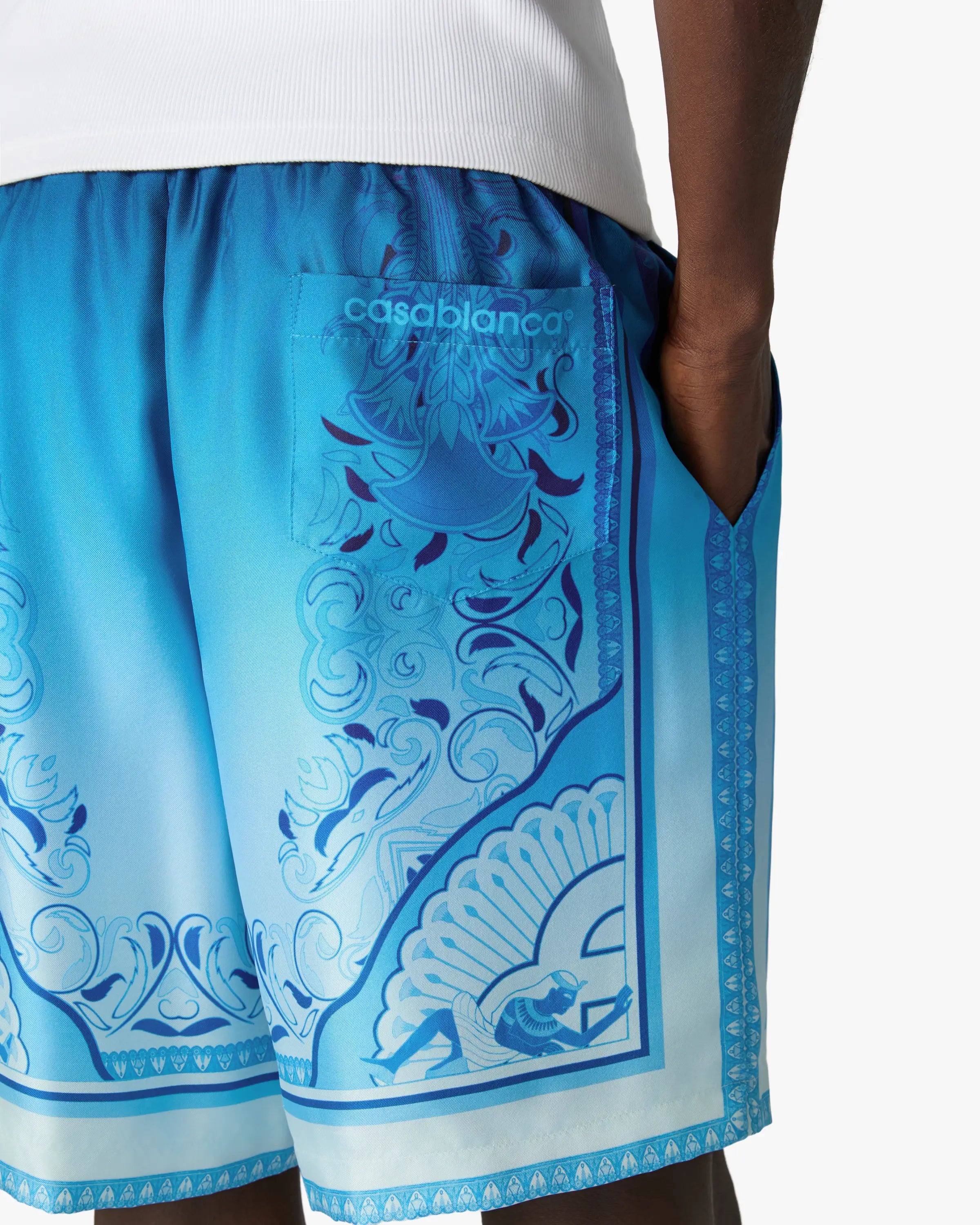 Blue Gradient Egyptian Rug Silk Shorts