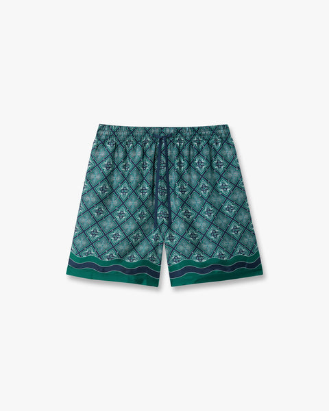 Dark Green Radiating Monogram Silk Shorts | Casablanca Paris