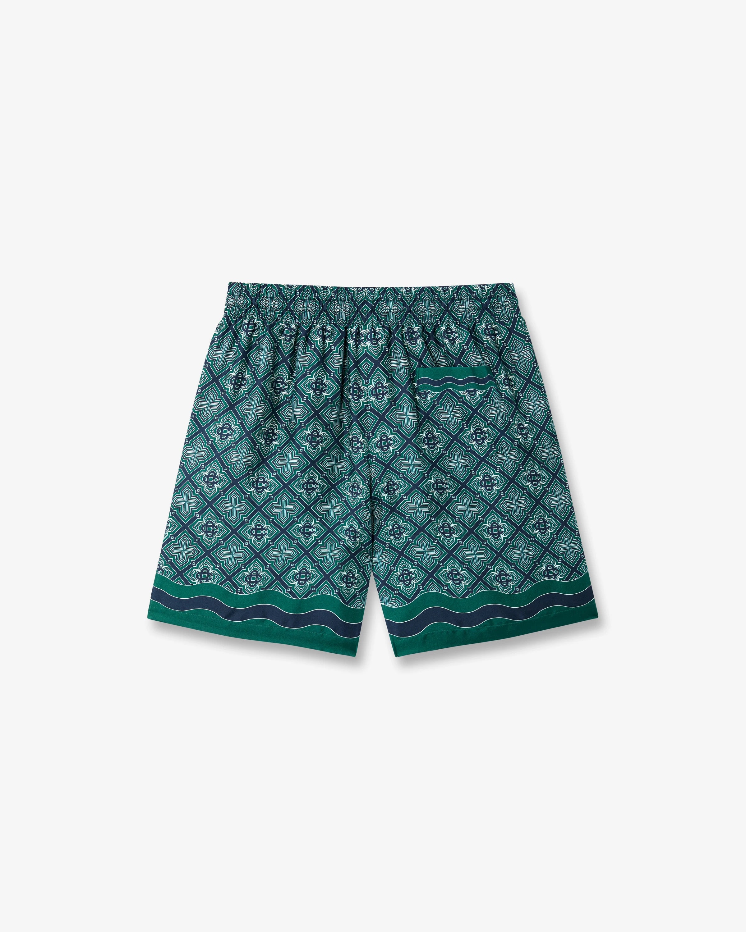 Dark Green Radiating Monogram Silk Shorts