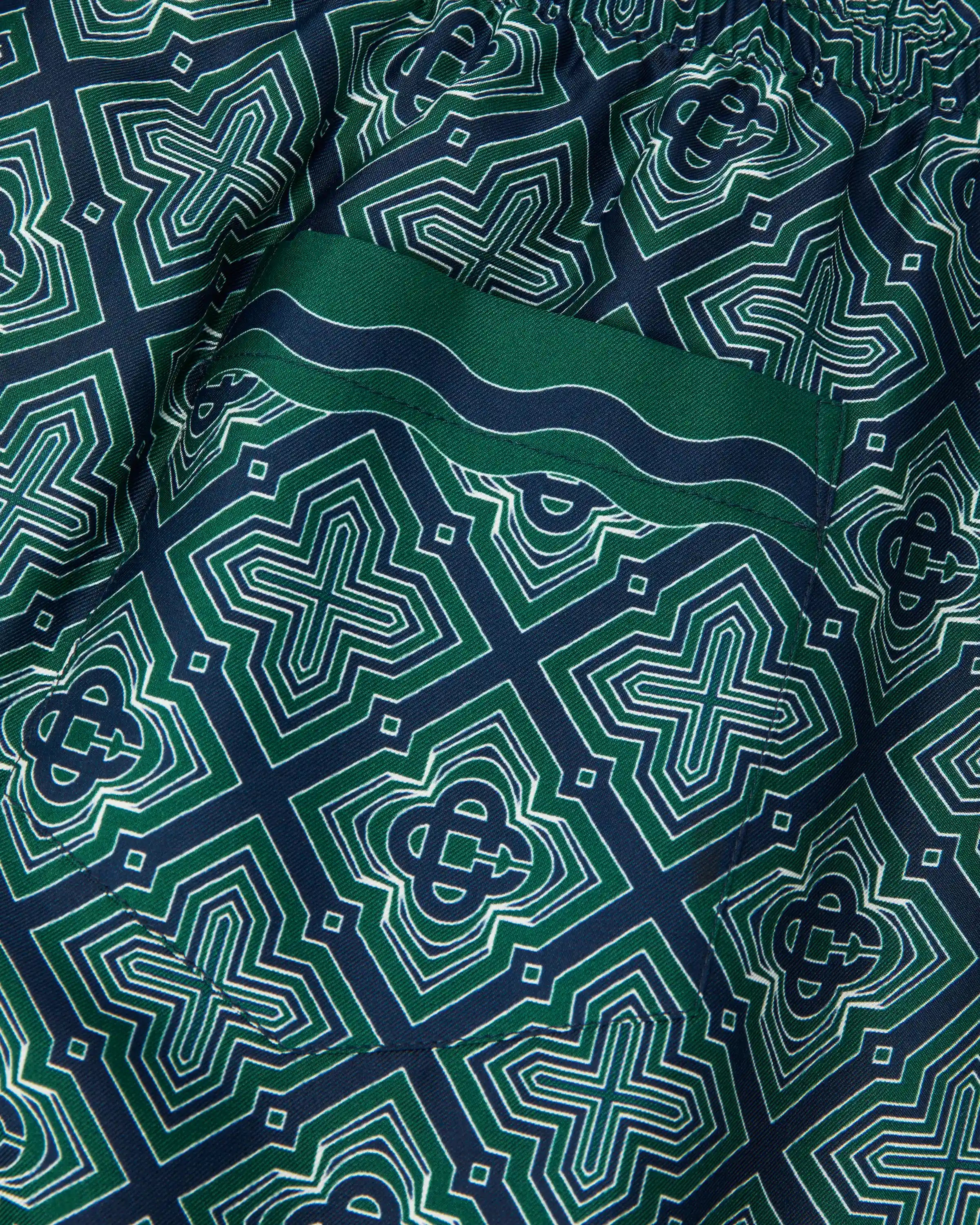 Dark Green Radiating Monogram Silk Shorts