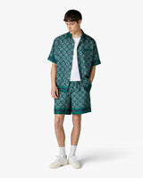 Dark Green Radiating Monogram Silk Shorts