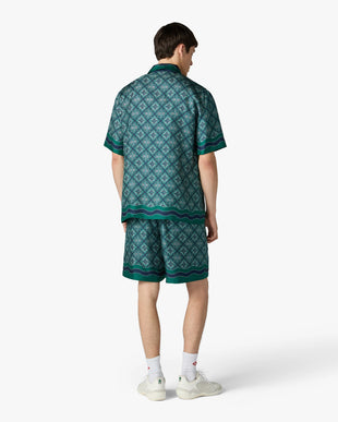 Dark Green Radiating Monogram Silk Shorts