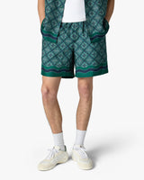 Dark Green Radiating Monogram Silk Shorts