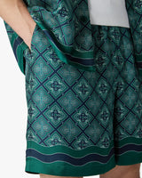 Dark Green Radiating Monogram Silk Shorts
