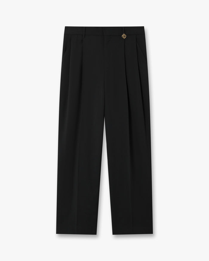Grey Pleated Straight Leg Trousers