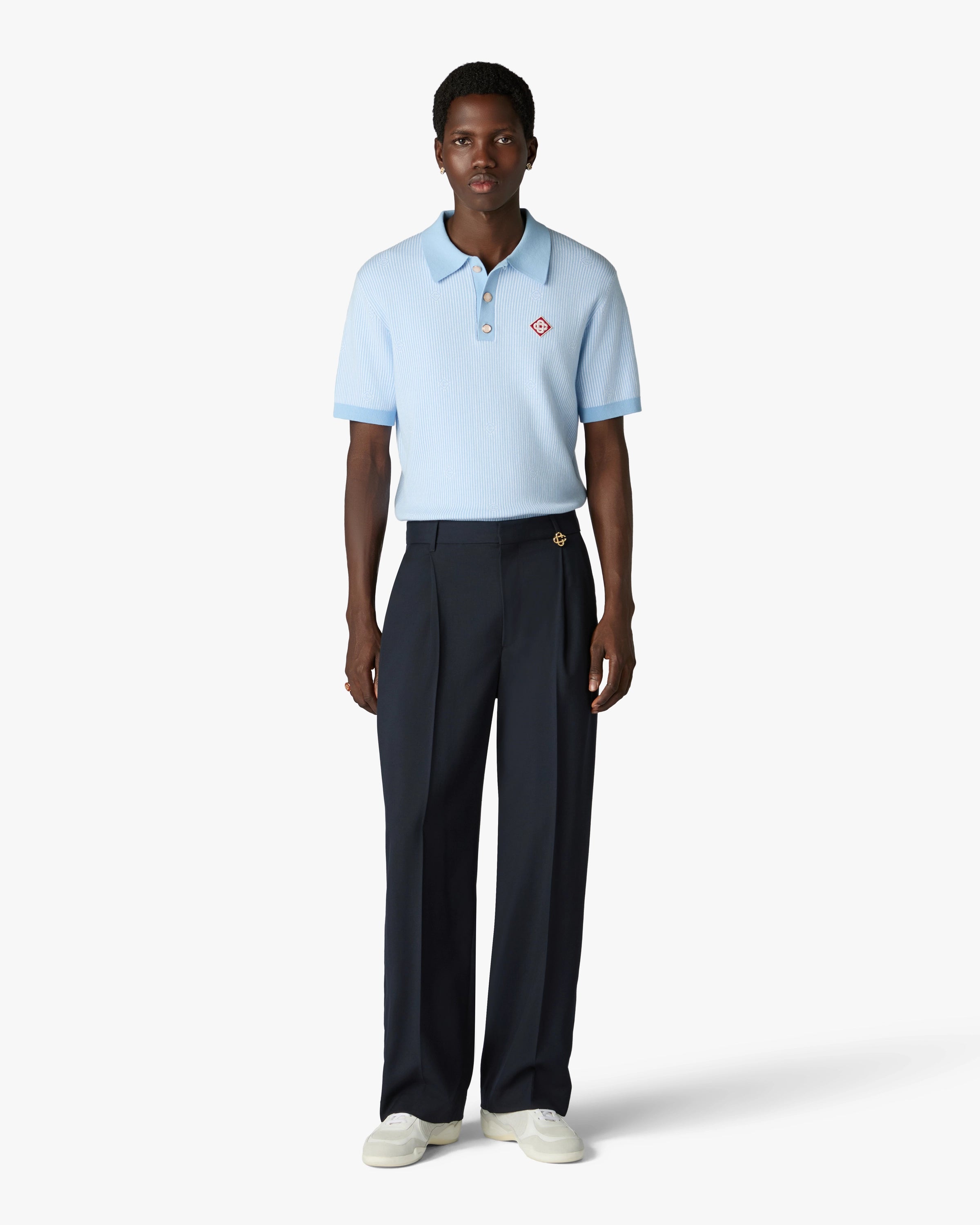 Grey Pleated Straight Leg Trousers