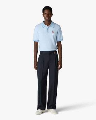 Grey Pleated Straight Leg Trousers
