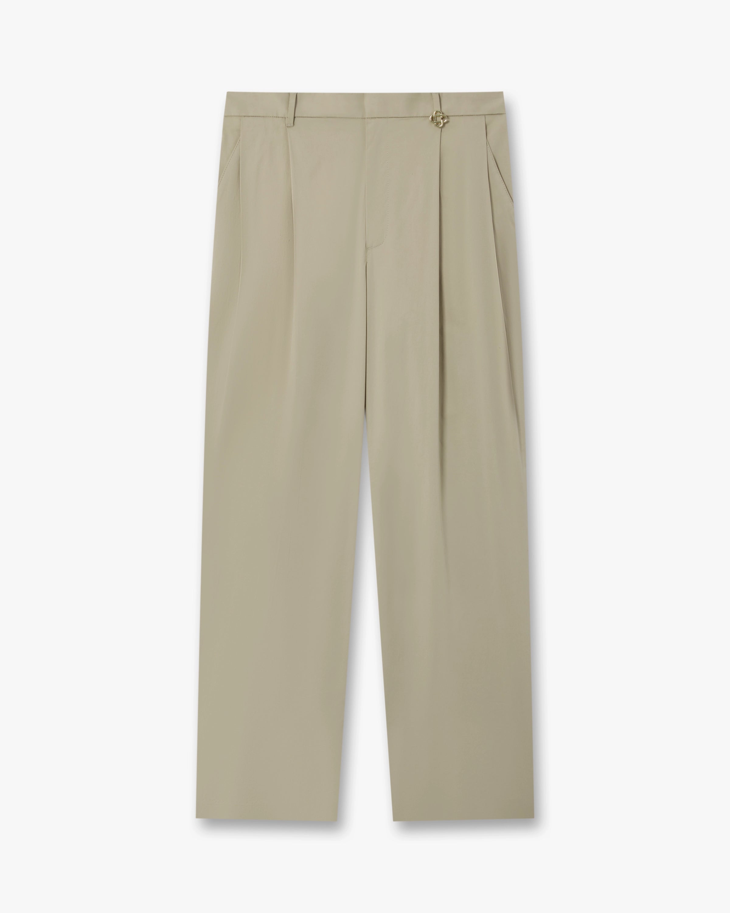 Light Brown Pleated Straight Leg Trousers