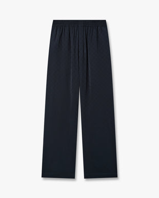 Dark Navy Monogram Silk Trousers
