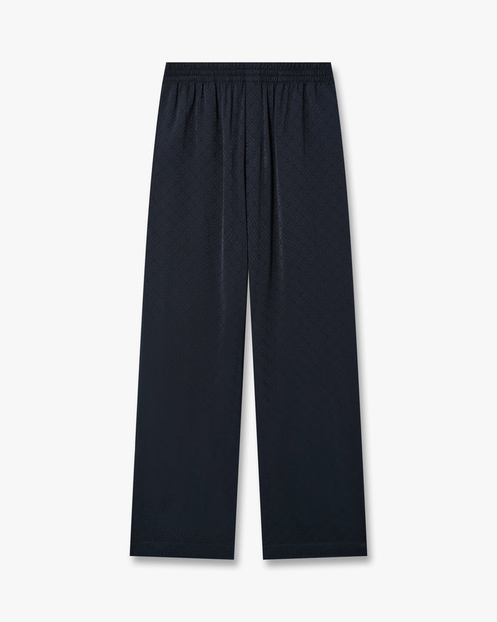 Dark Navy Monogram Silk Trousers
