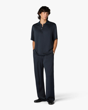 Dark Navy Monogram Silk Trousers