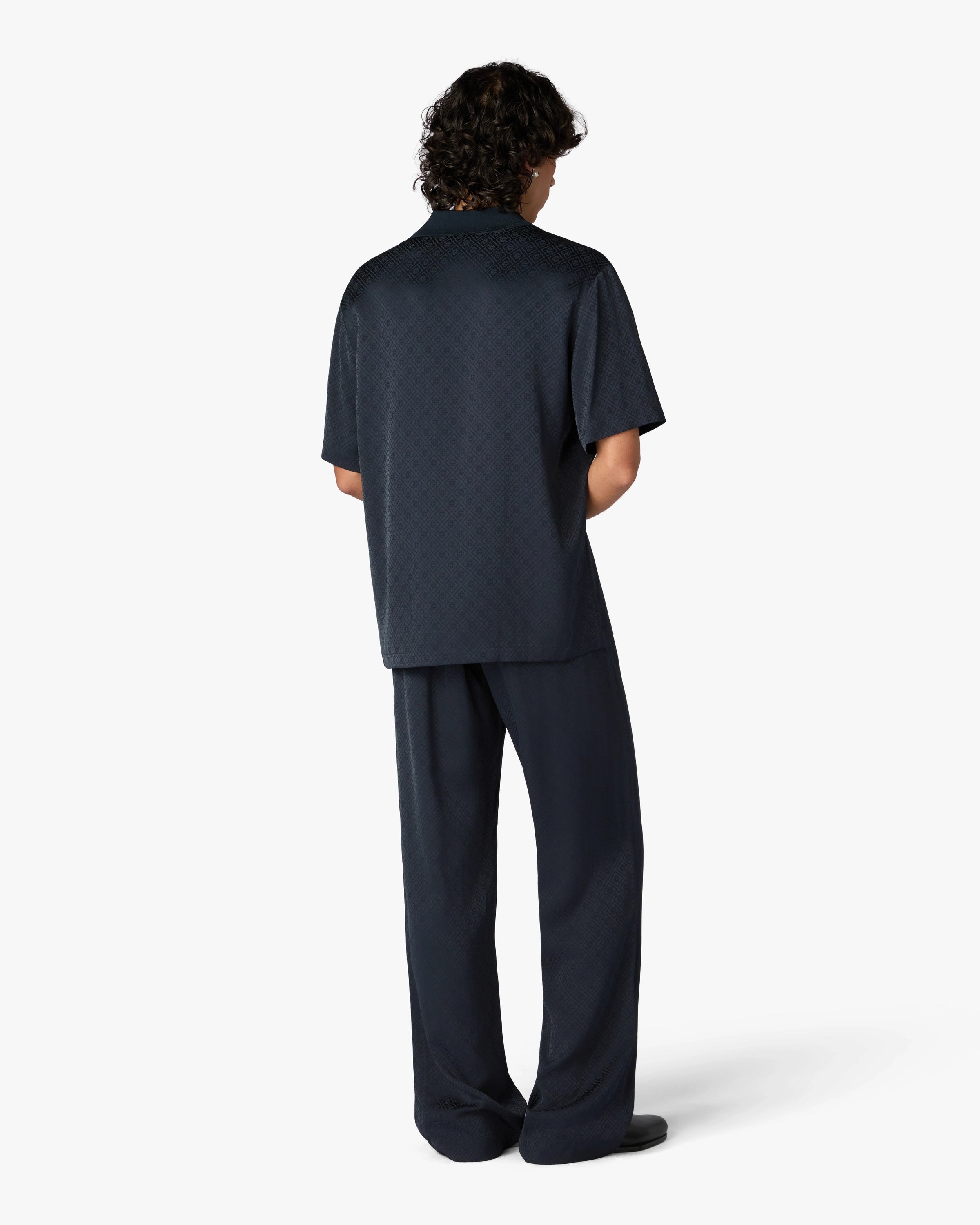 Dark Navy Monogram Silk Trousers