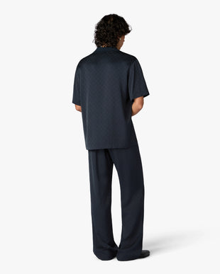 Dark Navy Monogram Silk Trousers