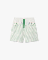 Green Floral Stripe Sporty Linen Shorts