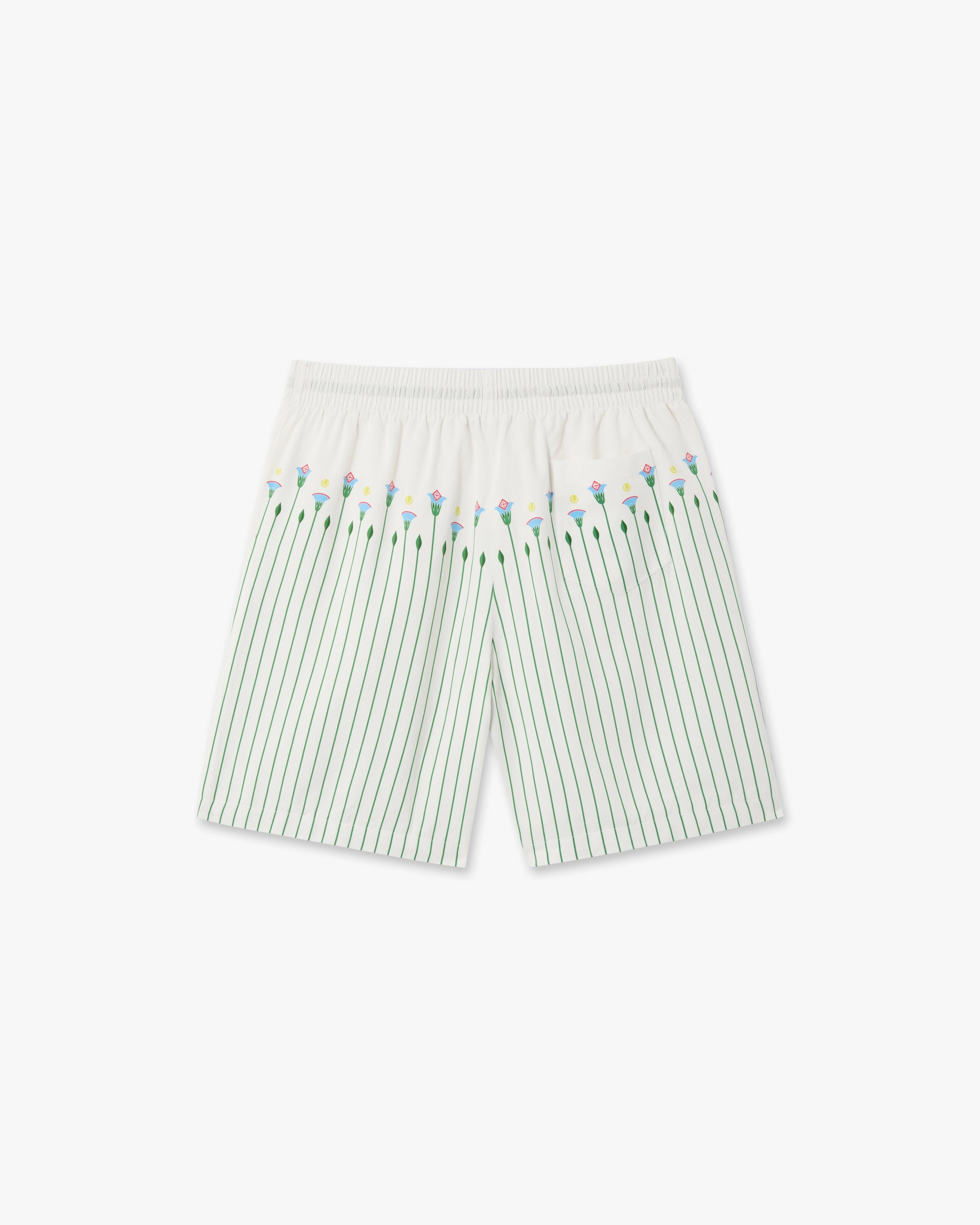 Green Floral Stripe Sporty Linen Shorts