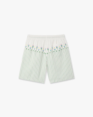 Green Floral Stripe Sporty Linen Shorts