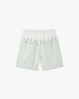 Green Floral Stripe Sporty Linen Shorts