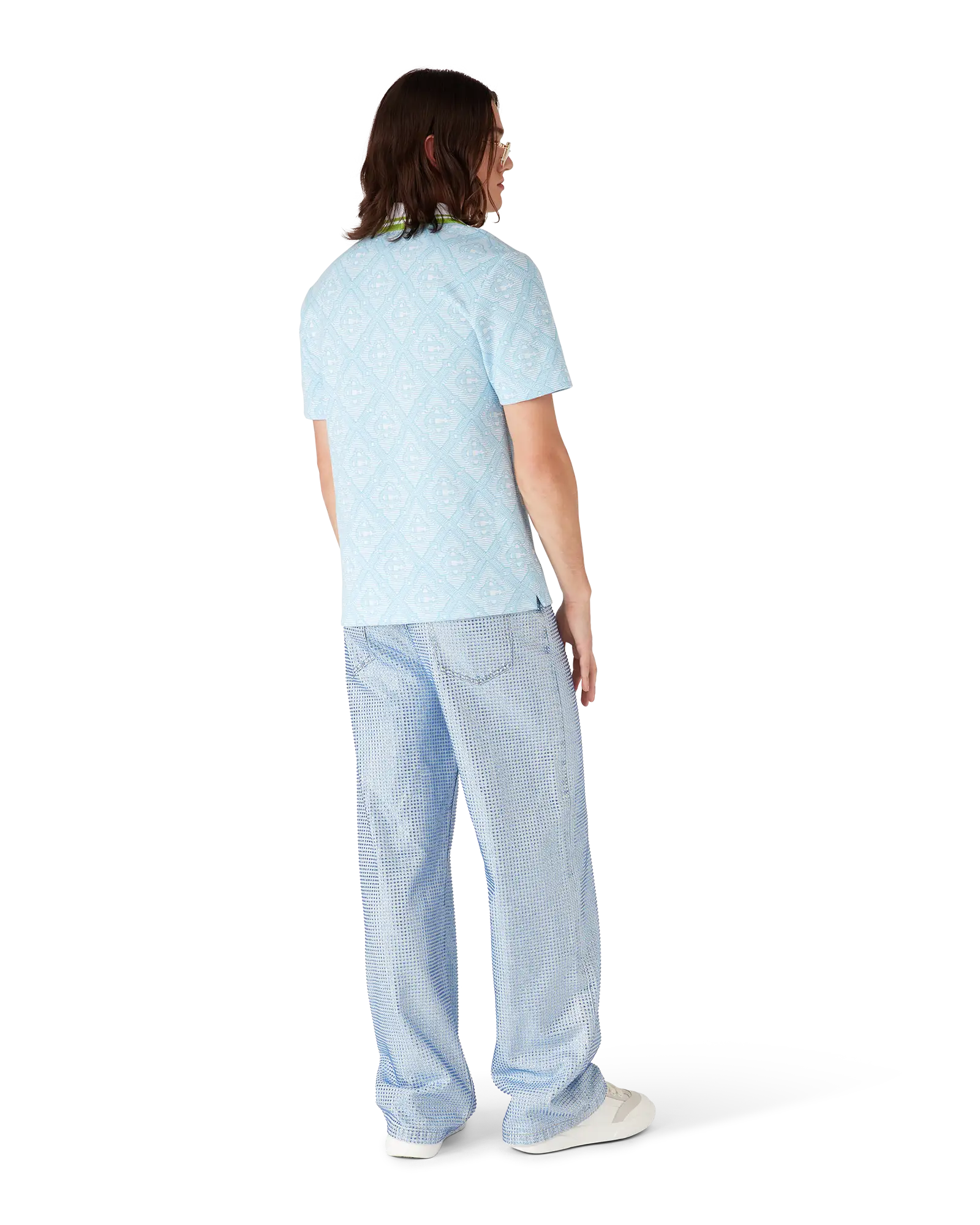 Pale Blue Jacquard Short Sleeve Jacquard Polo Shirt