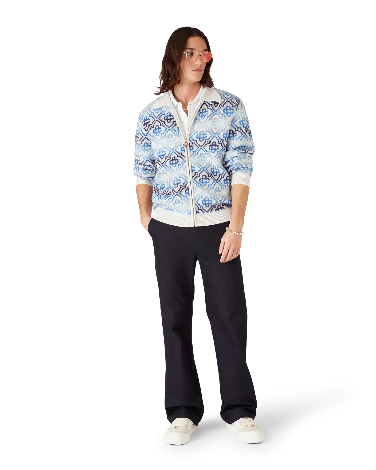 Space Dye Monogram Long Sleeve Merino Cardigan