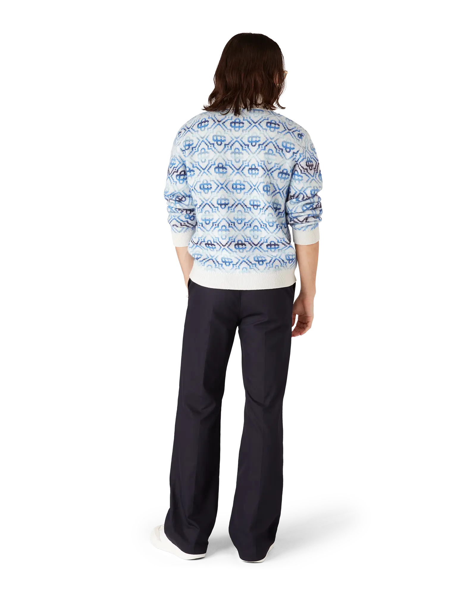 Space Dye Monogram Long Sleeve Merino Cardigan