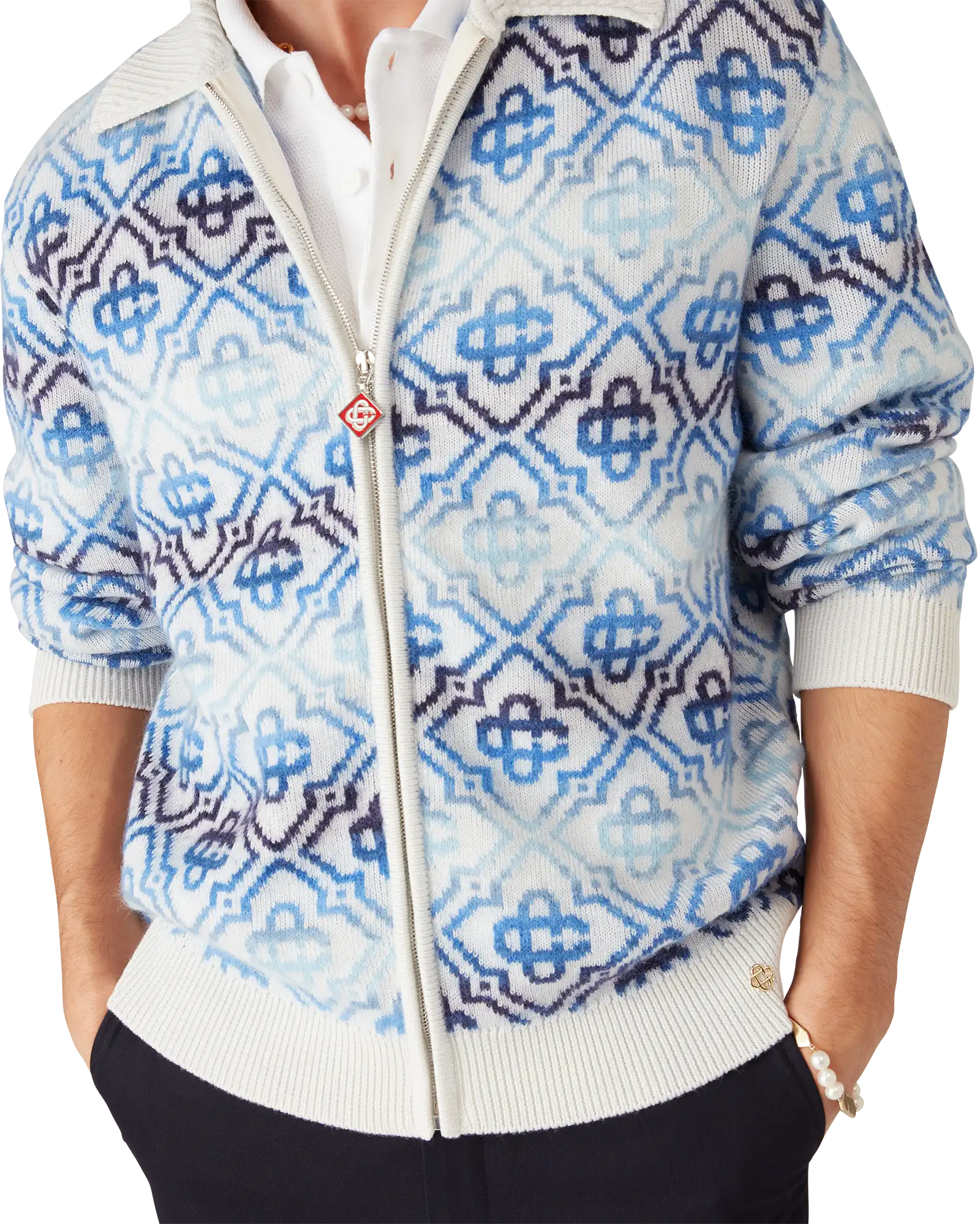 Space Dye Monogram Long Sleeve Merino Cardigan