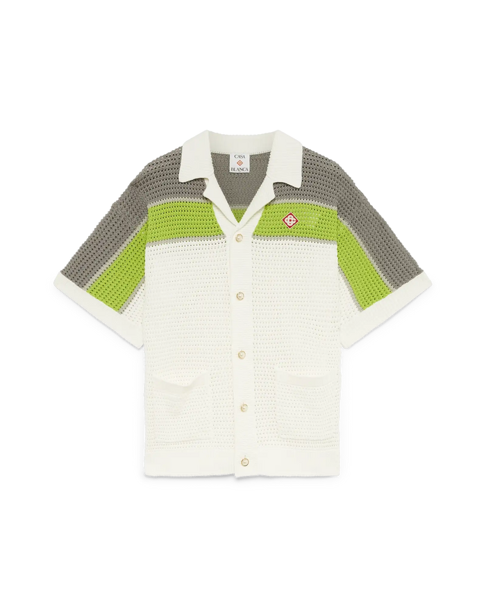 Stripe Crochet Short Sleeve Shirt