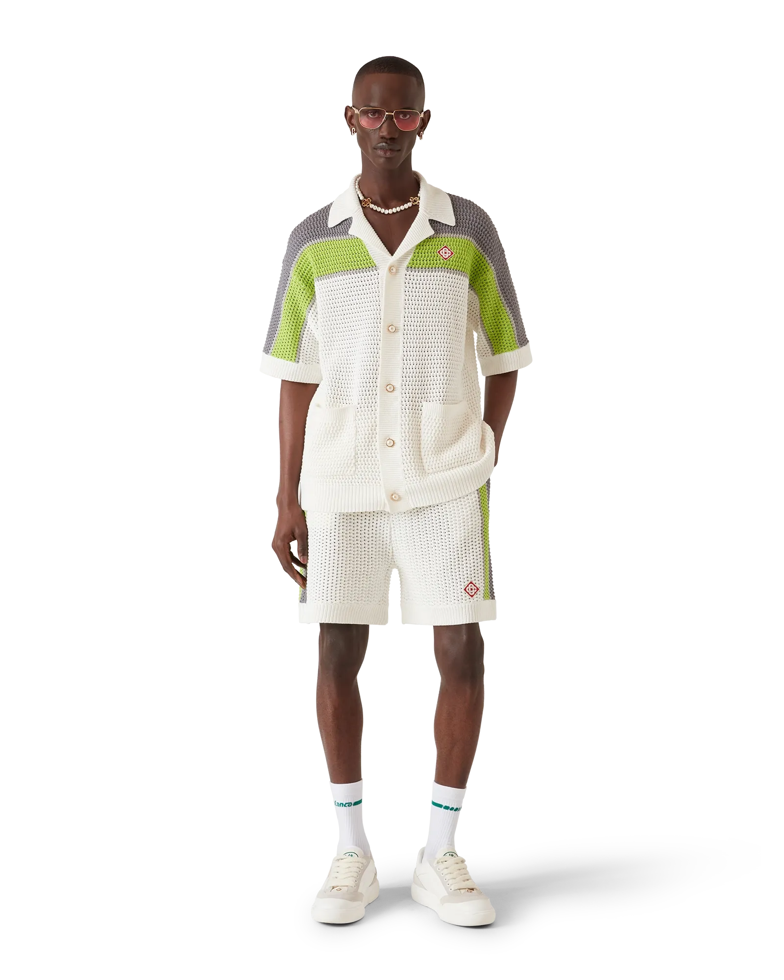 Stripe Crochet Short Sleeve Shirt