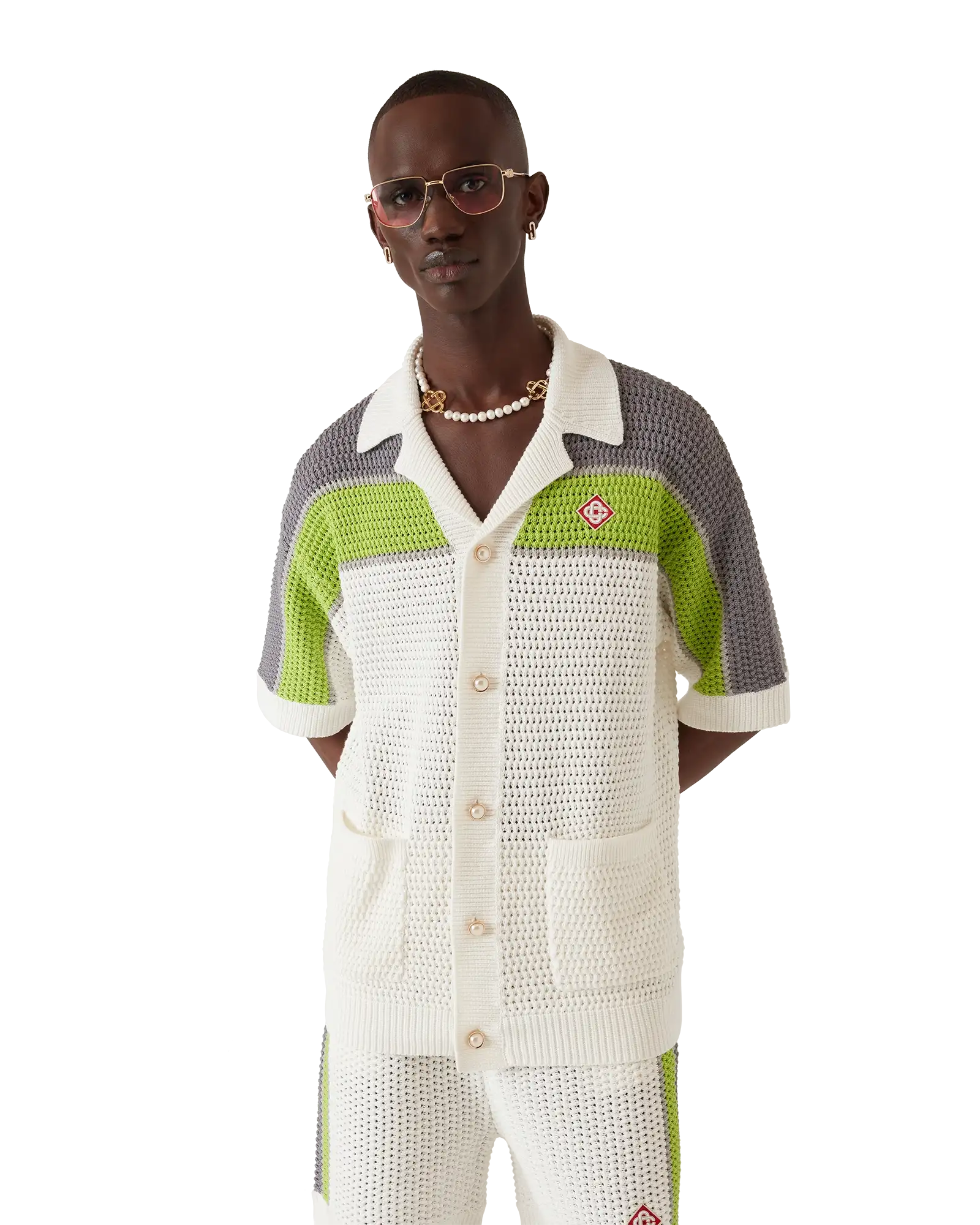 Stripe Crochet Short Sleeve Shirt