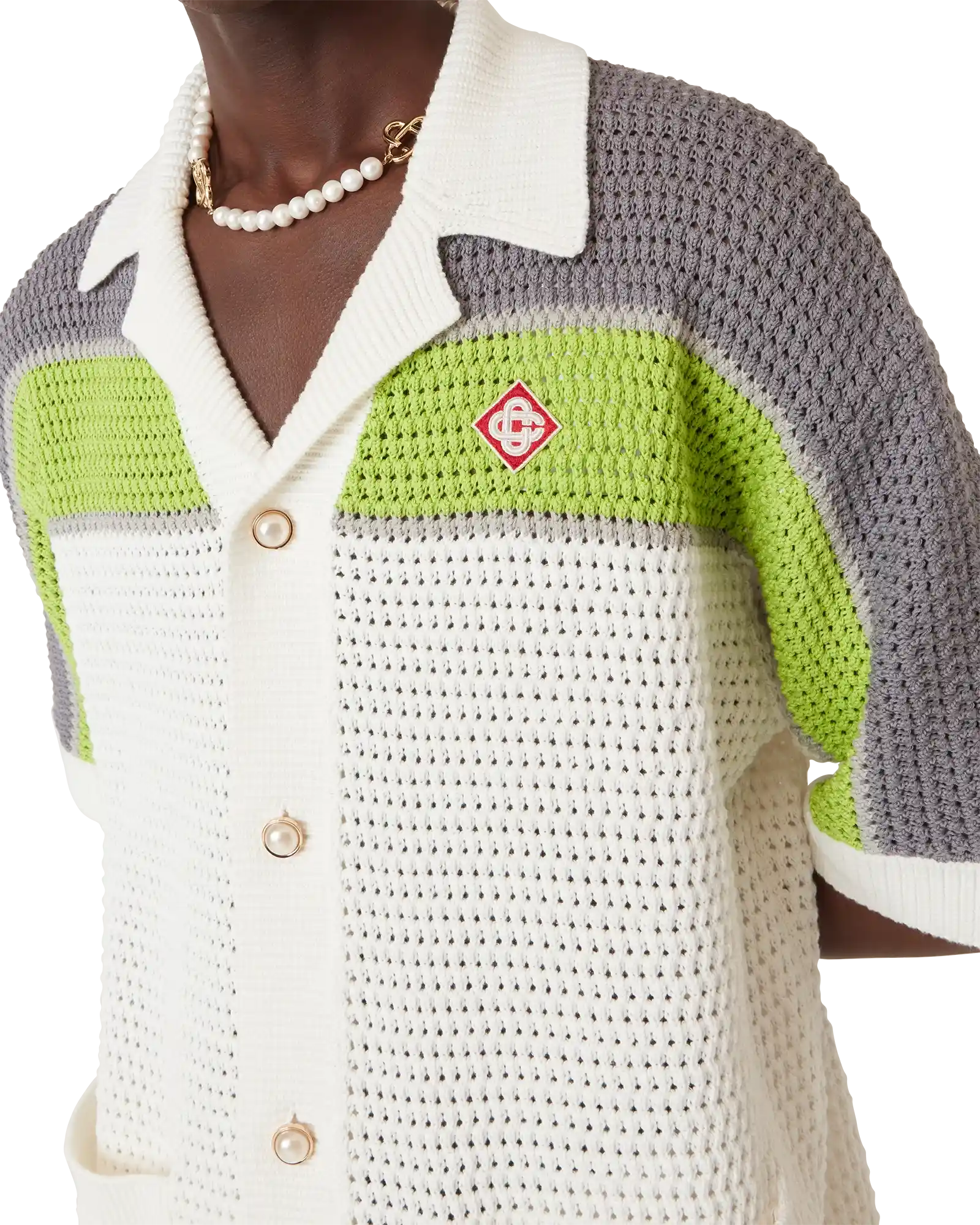 Stripe Crochet Short Sleeve Shirt